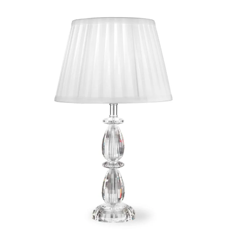 Lampada da tavolo in cristallo con 3 Gocce di cristallo T9 diametro 26 x h 45 cm MODELLO SOGNO SMALL con paralume in tessuto bianco Fantin Argenti A Buon Prezzo