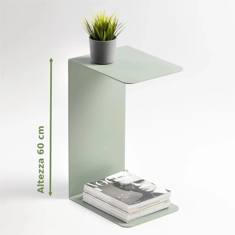 Reso Gratuito Sidetable in metallo DOUBLE 60 , Dimensioni 30x38xh 60 cm - Peso 3,5 kg che può essere utilizzato sia come tavolino di servizio lato divano sia come semplice comodino Verde Eucalipto RAL 150 60 10 D-segno Home Office