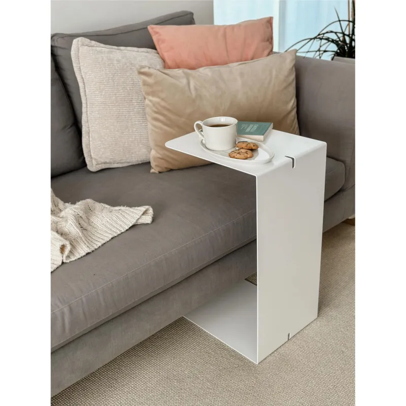 Prezzo Conveniente Sidetable in metallo DOUBLE 60 , Dimensioni 30x38xh 60 cm - Peso 3,5 kg che può essere utilizzato sia come tavolino di servizio lato divano sia come semplice comodino Bianco RAL 9003 liscio D-segno Home Office