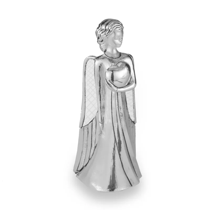 Angelo in resina ARGENTATA Angelo CUORE argento e bianco h 13.5 cm in scatola regalo, ideale per uso bomboniera Fantin Argenti Consegna Rapida