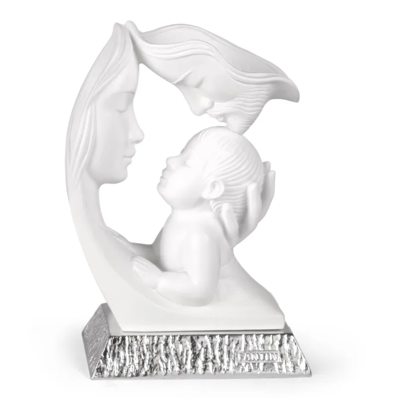 Sacra famiglia in resina Piccolo Bianca base Argento dimensioni 8,5x13 cm immagine da appoggio per bomboniera ,battesimo cresima, matrimonio Fantin Argenti Spedizione Espresso