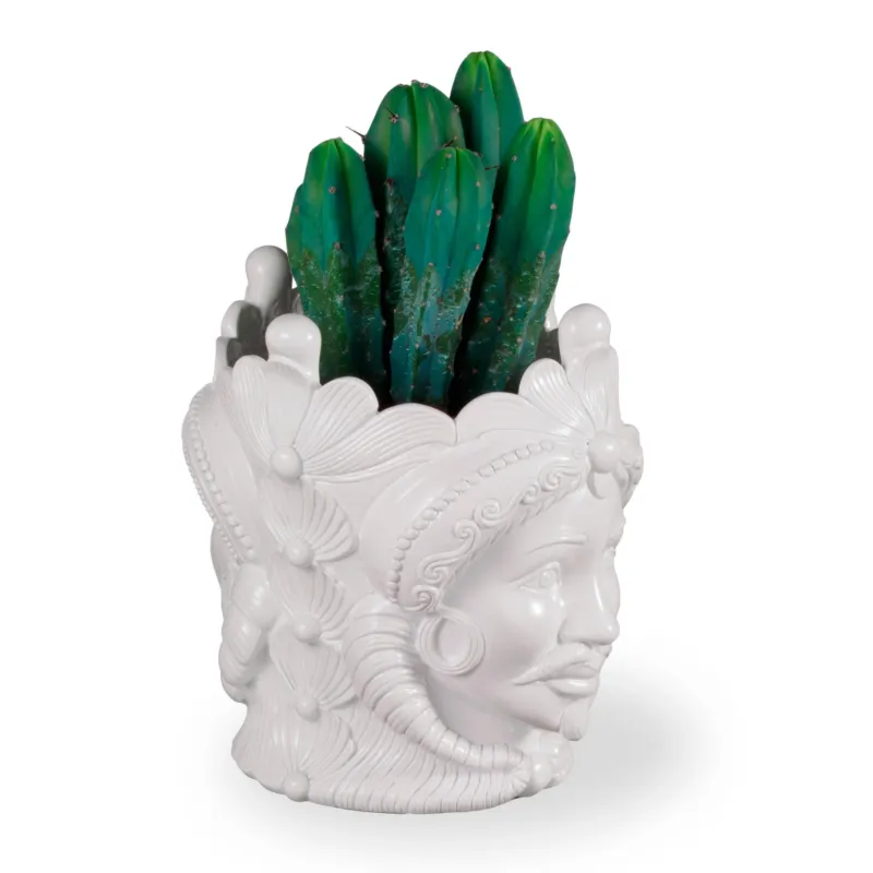 Vaso fiori Testa di Moro con piantina Colore BIANCO Grande 15xh 18 cm - bifacciale moro siciliano uomo donna Fantin Argenti Miglior Prezzo