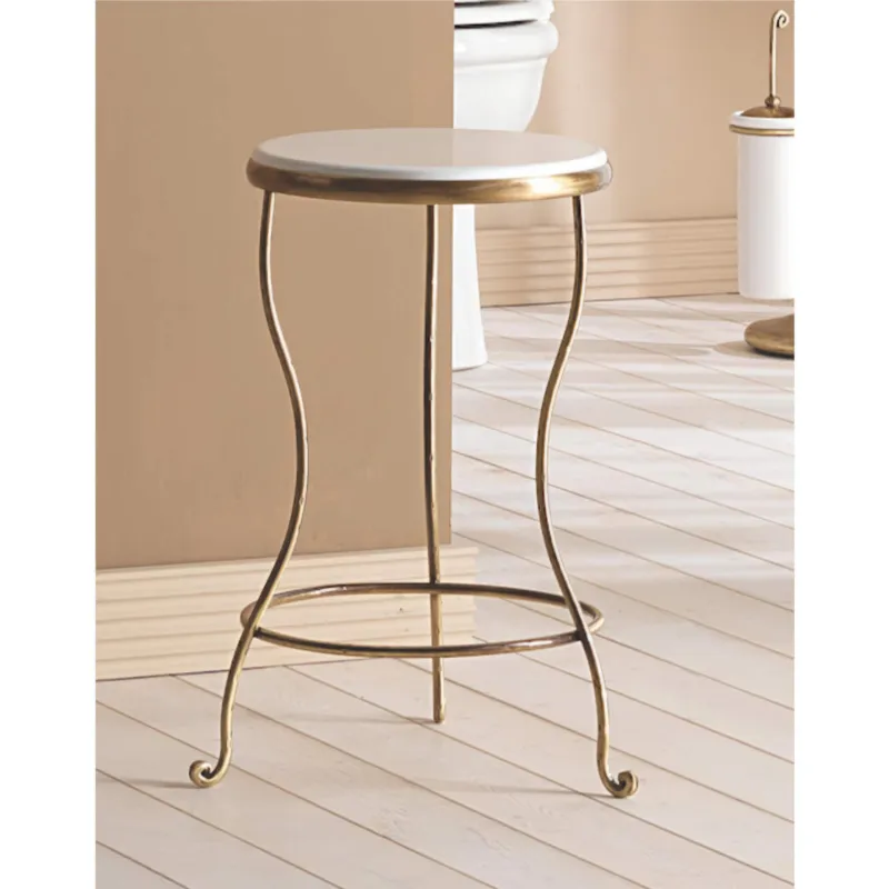 Solo Oggi Sgabello da bagno Bronzo Satinato Vintage RETRO‘ Dimensioni 34,5x33,5x h 51,5 cm -Portata massima 120 kg ripiano in legno bianco bronzo, l’ottone Capannoli Bagno