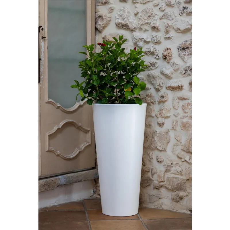 Affare Portavaso alto in polietilene GOTICO liscio 110 cm ideale per interno ed esterno diametro superiore 50,5 cm inferiore 43 cm colore Bianco Kloris