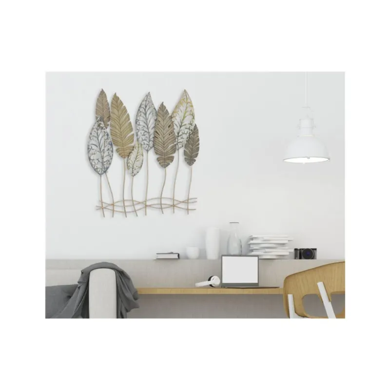 Pannello in ferro e legno foglie -c- cm 75x2,5x87 oro argento metallo MDF Mauro Ferretti Scelto Dai Clienti