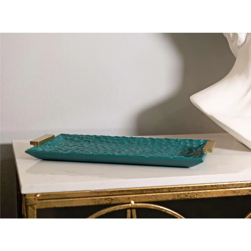 A Buon Prezzo Svuotatasche Grent superficie texturizzata in tonalità verde dimensioni 34x19.3x H3,5 cm, peso 0,13 kg, manici dorati Mauro Ferretti
