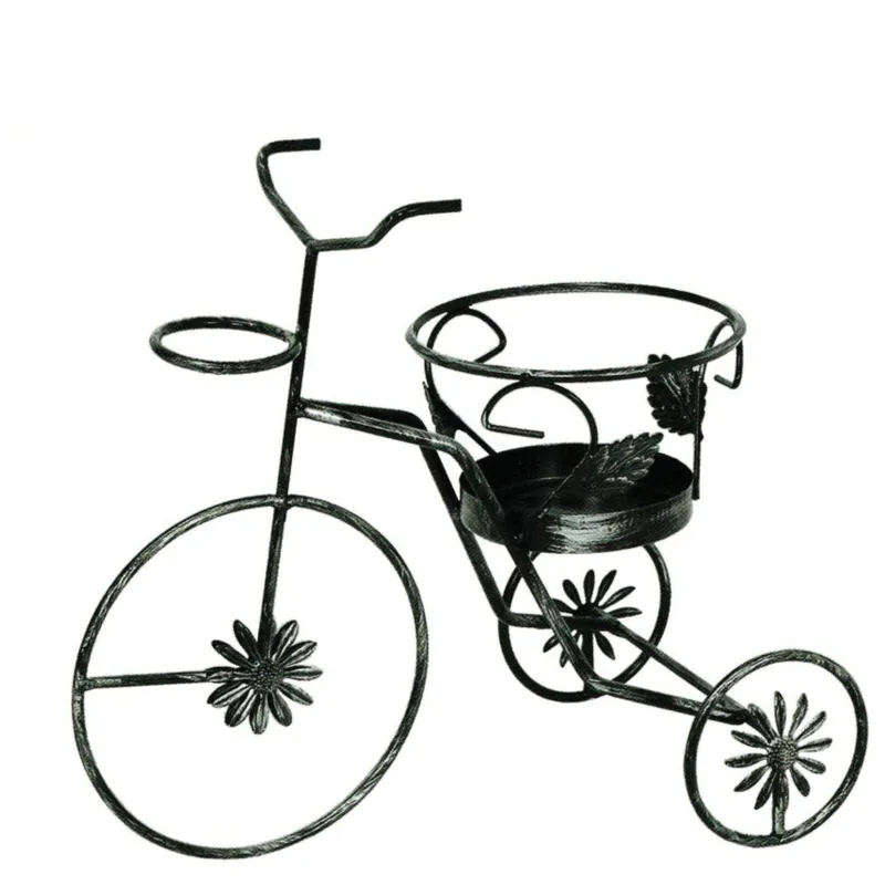 Porta vaso Bicicletta in ferro Battuto Dimensioni 50x h 47 cm - cestello x vasi in ferro battuto 21xh 14 cm colore nero fumo Sessa Ferro Battuto Ultima Occasione