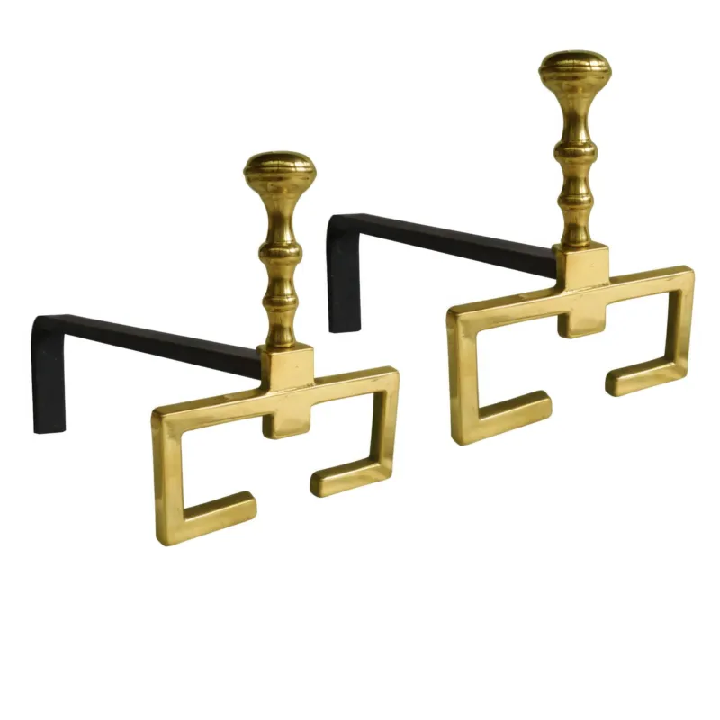 Alari per camino , coppia in ferro in Ottone Dimensioni 37x h23 cm Base 8x18 cm lavorazione artigianale in ottone pieno stile moderno made in Italy Sessa Ferro Battuto Soddisfatti O Rimborsati