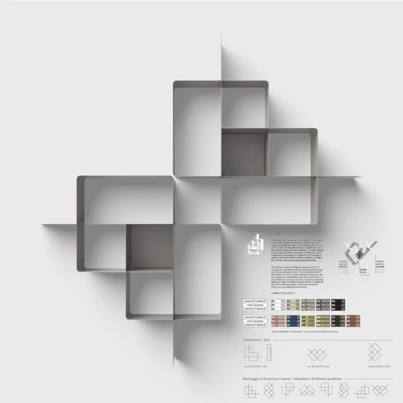 Occasione Imperdibile Libreria componibile MONDRIAN 5 in alluminio e acciaio verniciati Dimensioni 206xh206 cm elemento 0/75 elemento 22 Marsala Sablé fondo Marsala Sablé elemento 25 Marsala Sabl Pezzani srl