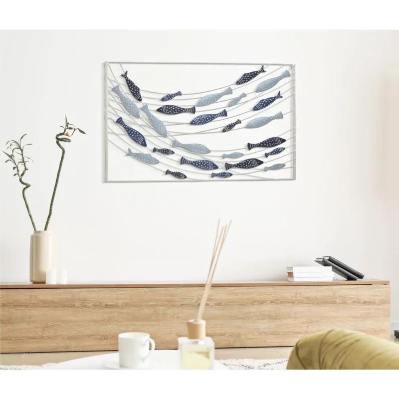 Pannello decorativo 3D PESCI da parete in metallo raffigurante dei pesci in un‘elegante cornice rettangolare Dimensioni 91x3x33,5 cm multicolor Mauro Ferretti Super Prezzo