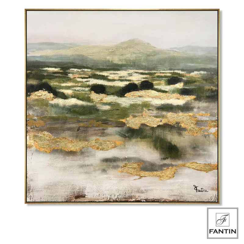 Quadro con cornice da parete Quadro con cornice volto ORIZZONTE GREEN GOLD 100x100x1,6 cm pannello in legno colore con colori acrilici e tempera Fantin Argenti Acquista Ora