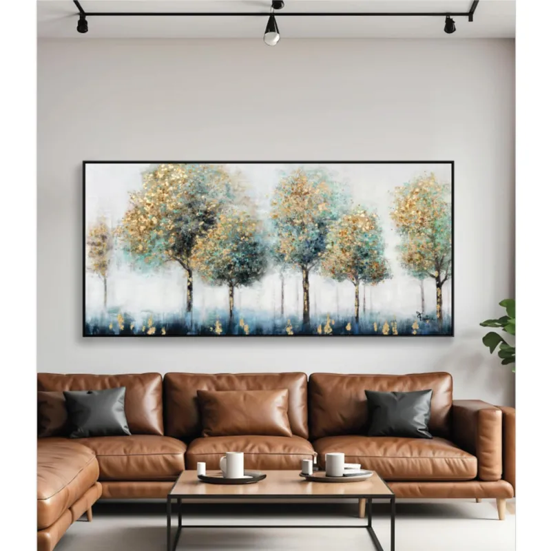 Offerta Lampo Quadro con cornice da parete Quadro con cornice FORESTA DORATA 150x70x1,6 cm pannello in legno colore con colori acrilici e tempera Fantin Argenti