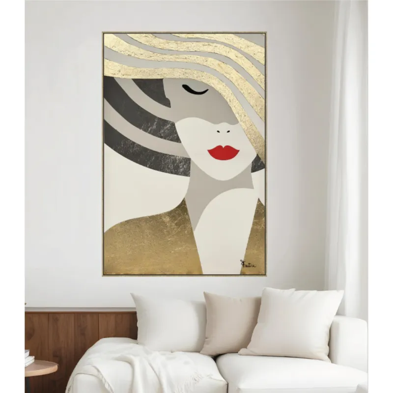 Offerta Lampo Quadro con cornice da parete Quadro con cornice volto MADAME GOLD 80x120x1,6 cm pannello in legno colore con colori acrilici e tempera Fantin Argenti