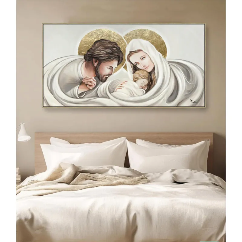Ultimissimo Modello Quadro con cornice da parete Quadro con cornice SACRA FAMIGLIA 140x70x1,6 cm pannello in legno colore con colori acrilici e tempera Fantin Argenti