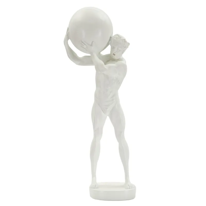 Scultura di uomo atletico che trasporta una palla STATUETTA ATLAS Dimensioni 18x12x h50 cm in Polyresin Bianco Mauro Ferretti Offerta