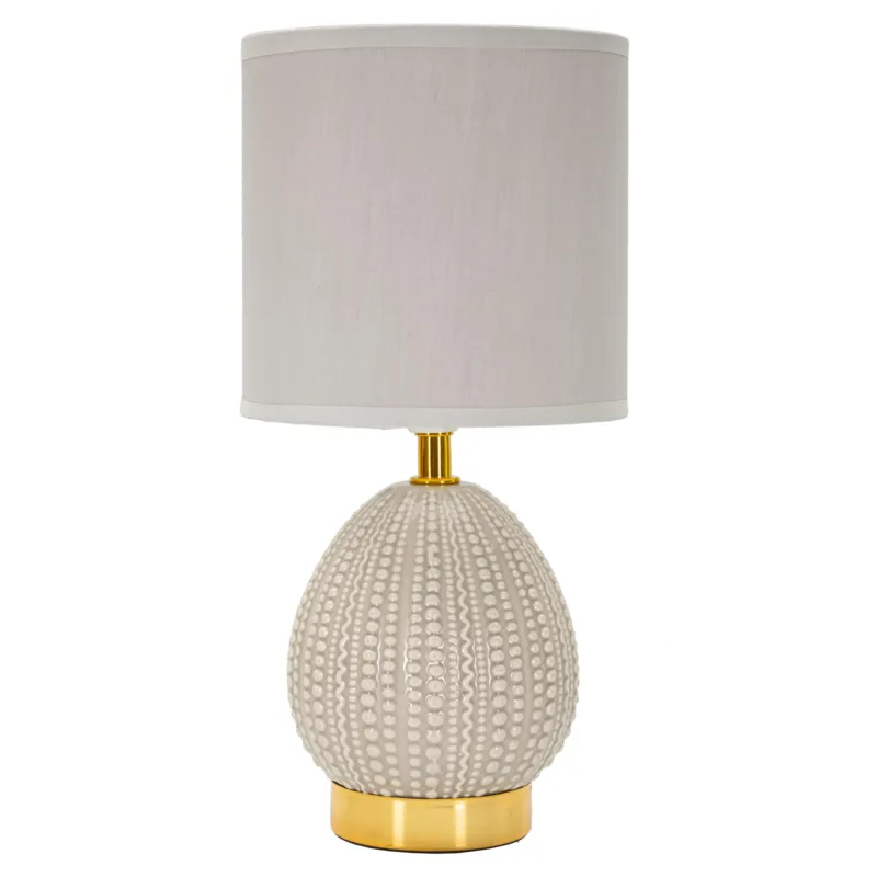 Ultimissimo Modello Lampada da comodino elegante con base blu e decorazioni in rilievo irregolari FLAVI GREY Dimensioni Ø 15x h 30,5 cm Lampada E-27 Attacco con filo FILO paralume colore grigio Mauro Ferretti