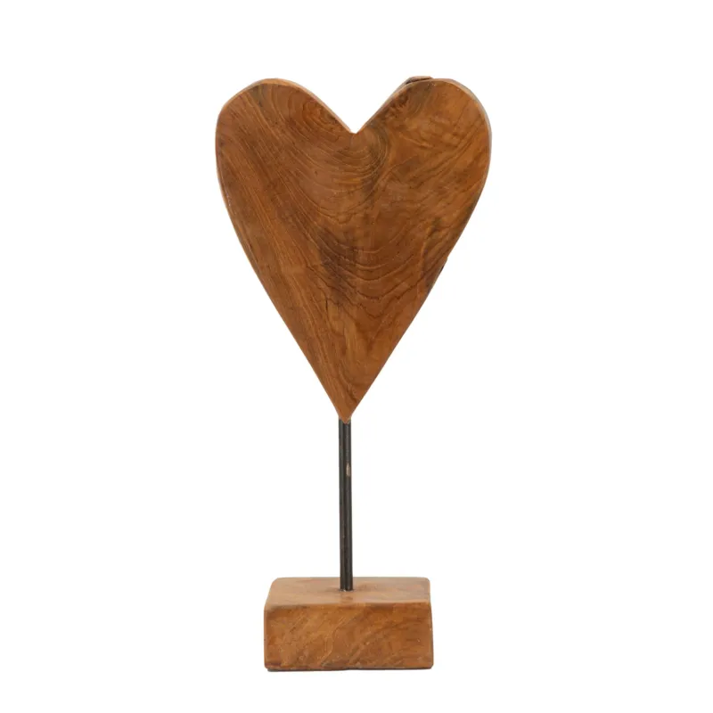 Spedizione Espresso Scultura a forma di cuore in teak riciclato, realizzata a mano, finemente intarsiata Dimensioni 15x10xh 35 CM - 0,9 kg forme tondeggianti Colore legno con venature Mauro Ferretti