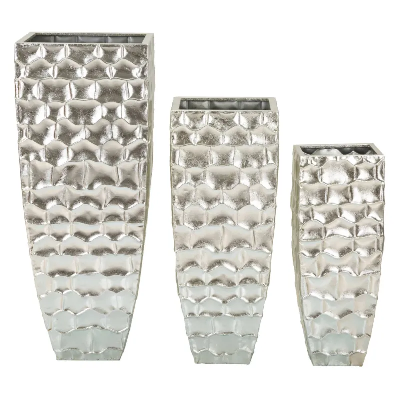 Vasi Set di 3 vasi argentati Ideali per piante 3 diametri Dimensioni Ø Ø 38,1X90,8-30,5X75,6-24,8X62,2 cm Ideali per piante cm in metallo Argento Mauro Ferretti Prezzo Conveniente