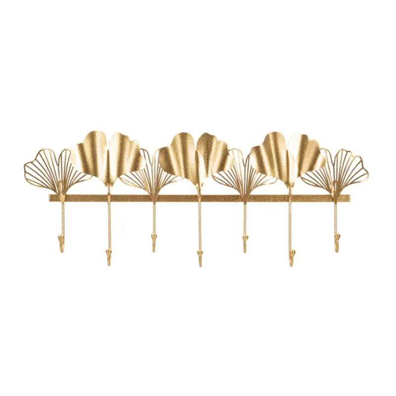 Più Venduto Appendiabiti in metallo 7 posti in metallo 49,5x6x26,3 cm - peso 0.400 in resina decorata a mano foglie ondulate e intagliate colore oro Mauro Ferretti