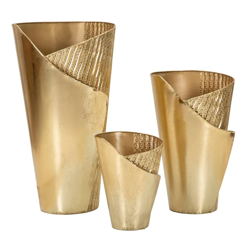 Popolare Vasi Set di 3 vasi dorati Ideali per piante tre diametri Dimensioni 39X42X75-32X32X55-25X25X35 cm Ideali per piante cm in metallo oro Mauro Ferretti