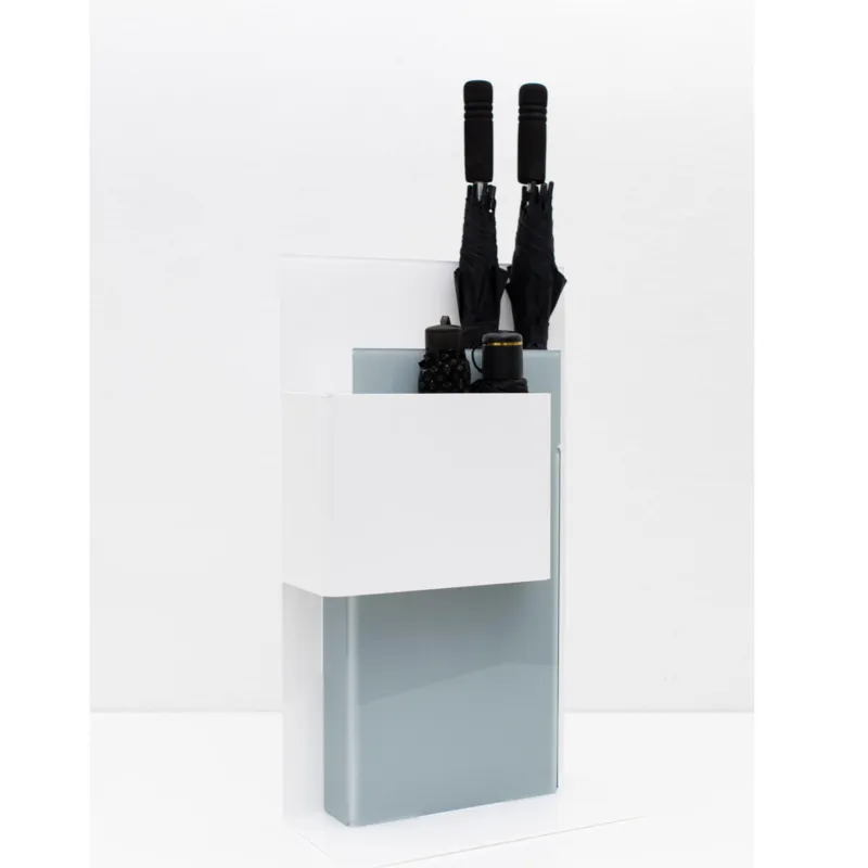 Prezzo Ridotto Portaombrelli Rettangolare con due vaschette anche per gli ombrellini Z DESIGN 30x15xh60 cm in plexiglass Bicolore bianco Grigio I Dettagli