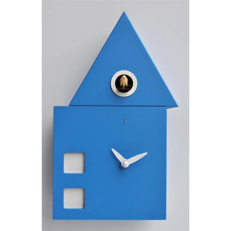 Acquista Ora Orologio con cucù da parete con pendolo Cassa in MDF CASETTA H-2 Dimensioni 18x11x h30 cm colore Azzurro Pirondini
