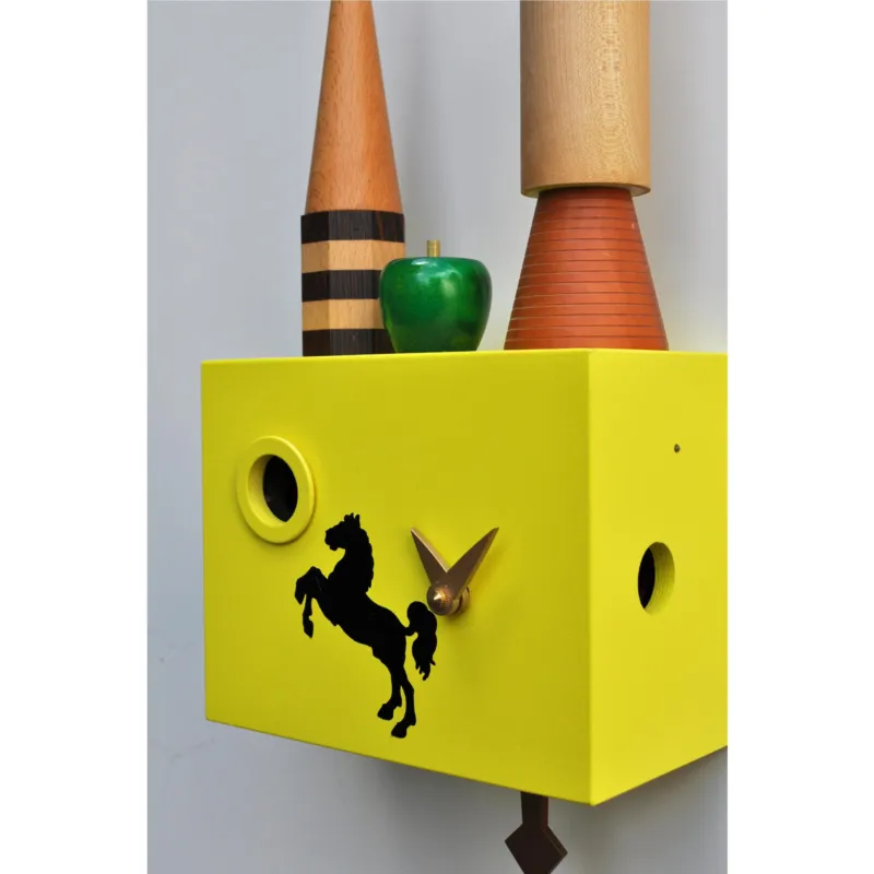 Bestseller Orologio con cucù con Pendolo PALIO Dimensioni 21,5x10xh 43 cm Cassa in MDF laccato e betulla GIALLO Pirondini