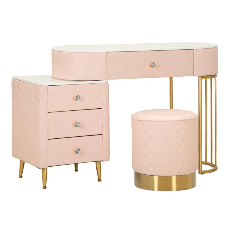 Toeletta lussuosa e raffinata in simil pelle trapuntata e struttura in metallo dorato METAL AND Dimensioni 120x40xh 75 cm top in simil marmo colore Rosa-Oro Mauro Ferretti Miglior Prezzo