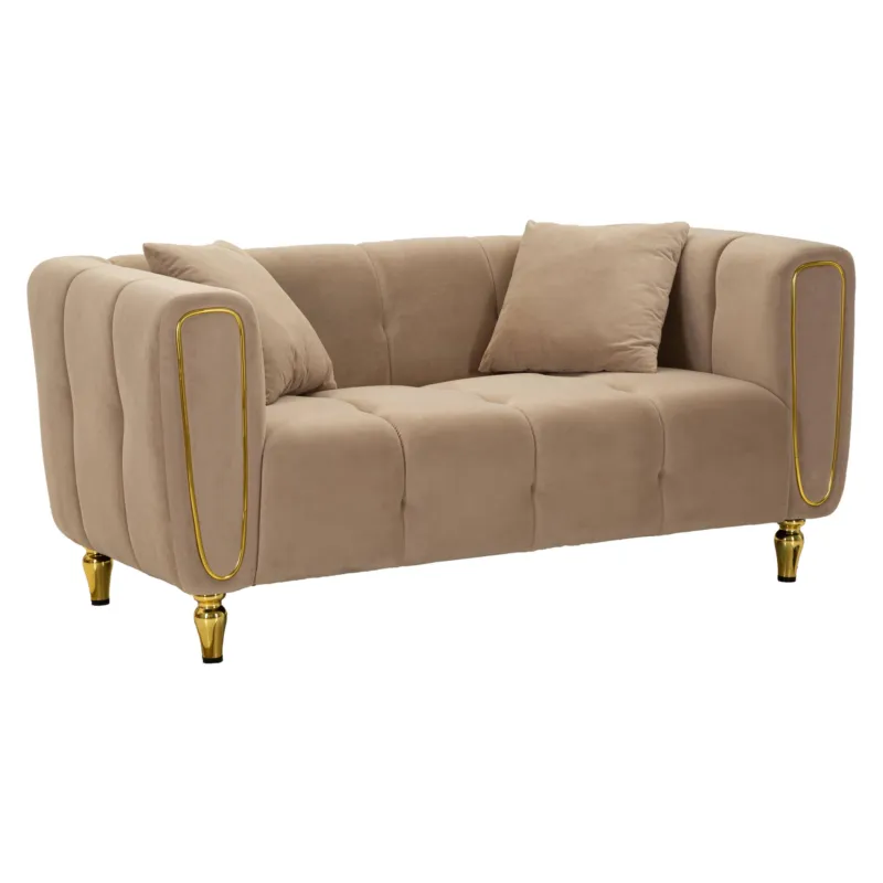 A Buon Prezzo Divano due posti GREY con gambe dorate rivestito in velluto trapuntato ALMA GREY Dimensioni 158x81xh 71 cm colore Grigio Mauro Ferretti