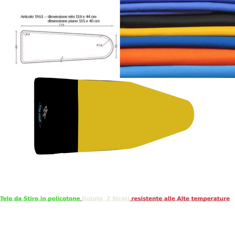 Di Tendenza Copriasse per assi da stiro con punta rotonda dimensione119x44 cm per assi da Stiro con piano 115x40 cm, tessuto con imbottitura 600 gr giallo Etna Steam