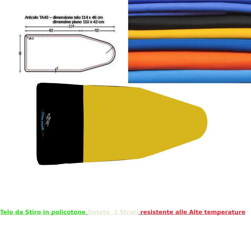Copriasse per assi da stiro con punta rotonda 114x46 cm per assi da Stiro con piano 110x42 cm, tessuto con imbottitura 600 gr Giallo Etna Steam Solo Oggi