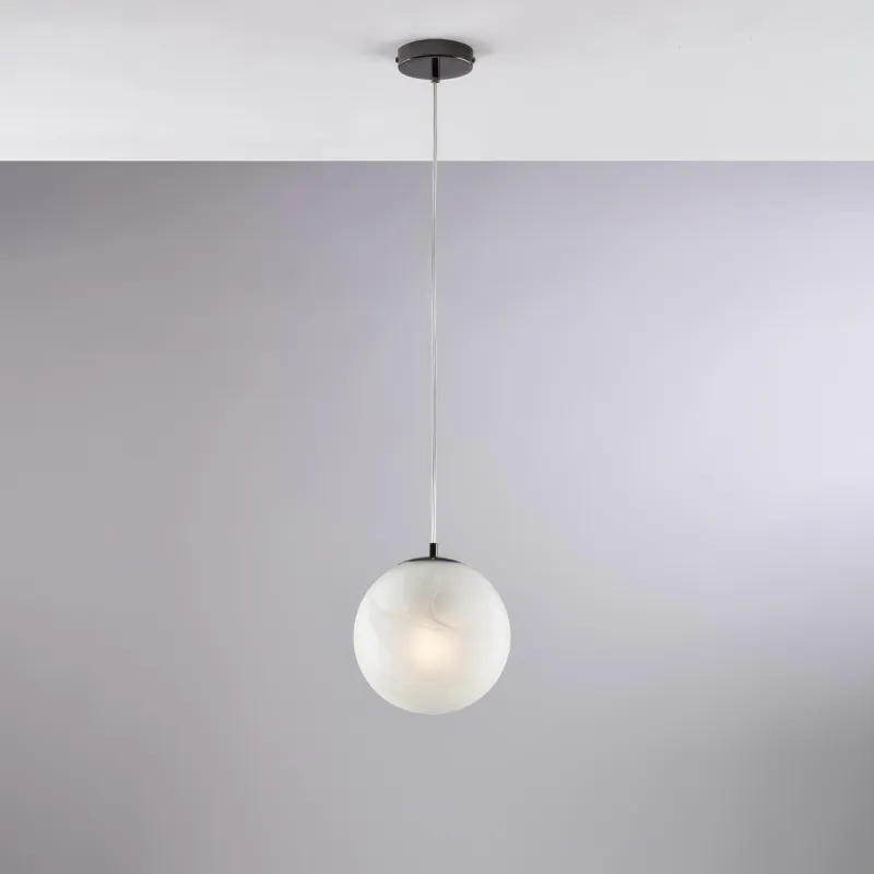 Sospensione Olaf in Ferro Bronzato, 1 Luce con Sfera Ø20 cm, Cromo Nero, 1xE27 - 55 Watt Max, dimensioni H30 - MAX 130 Bonetti Illumina Prezzo Ridotto