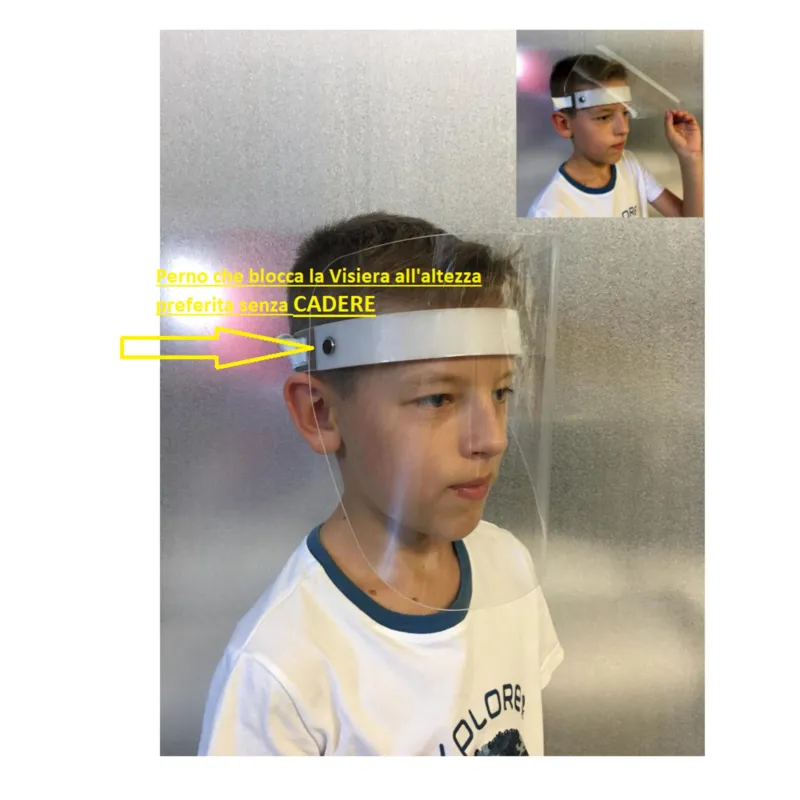 Novità Visiera protettiva per bambini 11 -14 anni 22x23 PETG individuale sterilizzabile e riutilizzabile, Certificate DPI Classe , visiera apribile a 90 gradi colore trasparente Made In Italy Comstyle