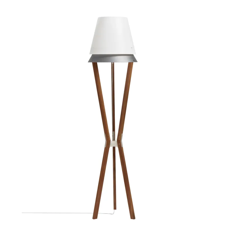 Lampada da TERRA Struttura in legno massello di Mogano Lucio Ø 43xh 175 cm - 5,2 kG Paralume in Sandylex bianco Grigio Emporium Ordina Subito