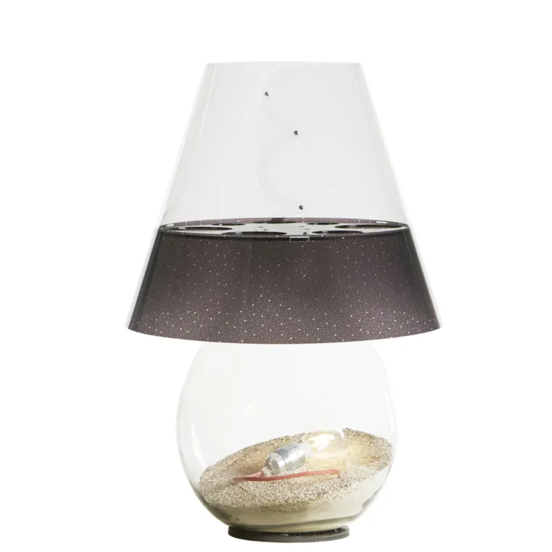Prezzo Scontato Lampada da Tavolo per interno in vetro BOMBONNE MINI Ø 46xh 68 cm -peso 13.5 Paralume in Policarbonato trasparente traforato Pizzo Marrone Emporium