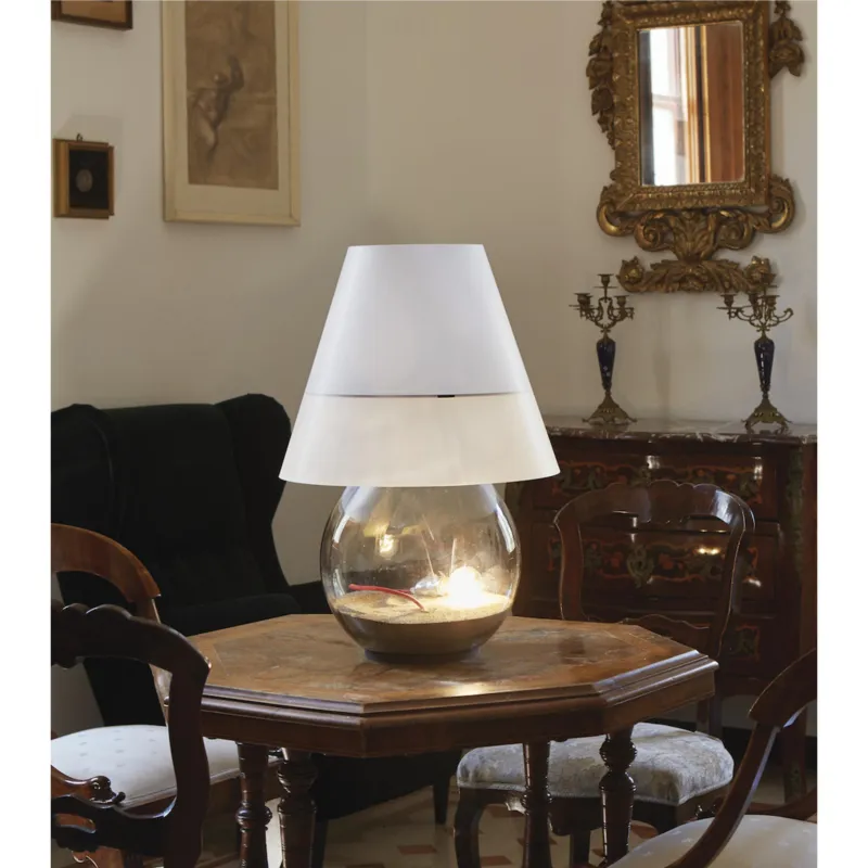 Affare Lampada da Tavolo per interno in vetro BOMBONNE MINI Ø 46xh 68 cm - peso 13,5 kg Paralume in Policarbonato trasparente bianco latte Emporium