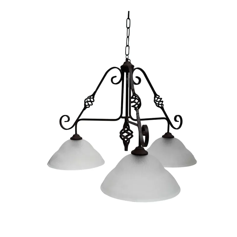 Vendita Finale Lampadario ferro Battuto 3 luci 70x70xh50cm interno esterno, con vetri e impianto colore nero Sessa Ferro Battuto