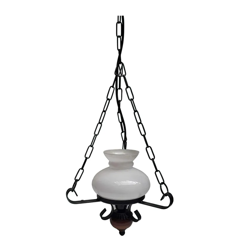 Spedito Oggi Lampadario ferro Battuto e legno 30x30xh50cm interno esterno, con vetri e impianto colore nero Sessa Ferro Battuto