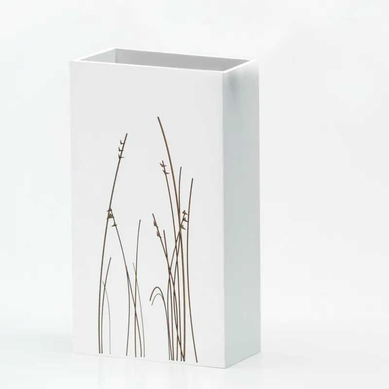 Prezzo Ridotto Porta ombrelli Rettangolare, Erba 33x20xh54cm in Legno bianco con marcatura incisione colore scuro I Dettagli