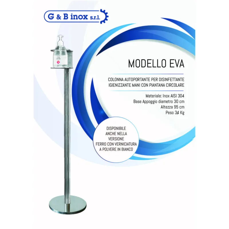 Subito Disponibile Colonnina piantana per disinfettante da Terra inox Aisi 304 30xh95 cm - 3,4 kg con Display informativo per farmacie , ed attività commerciali che necessitano di igiene G e B INOX SRL Bianco