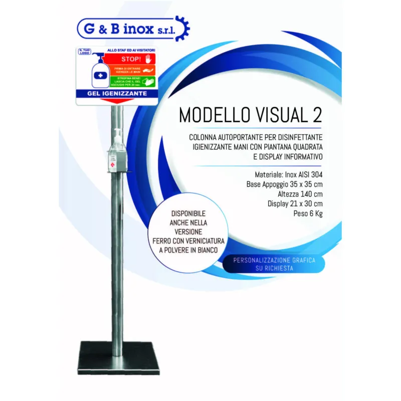 Promozione Colonnina piantana per disinfettante da Terra inox Aisi 304 VISUAL 2 35xh140 cm - 6,0 kg con Display informativo per farmacie , ed attività commerciali che necessitano di igiene G e B INOX SRL Bianco