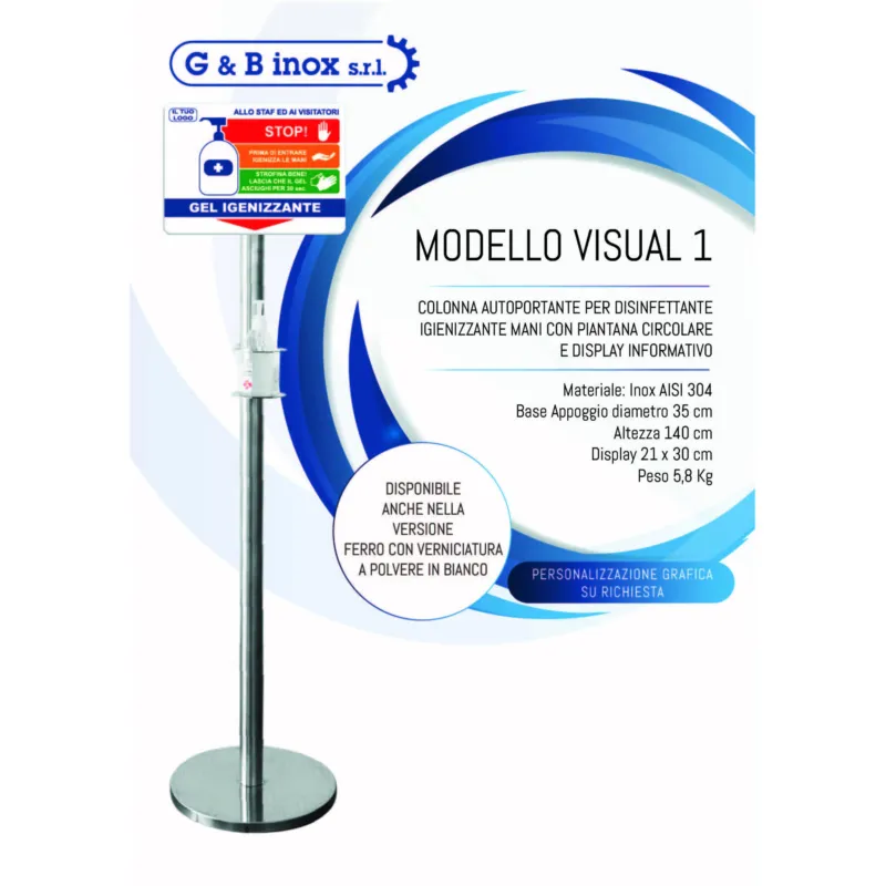 Colonnina piantana per disinfettante da Terra inox Aisi 304 35xh140 cm - 5,8 kg con Display informativo per farmacie , ed attività commerciali che necessitano di igiene G e B INOX SRL Bianco Quantità Limitata