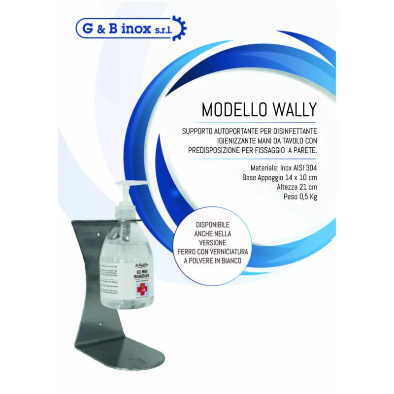 Espositore Igienizzante GEL da Banco in metallo WALLY 14xh21 cm - -peso 0,5 kg spessore 5 mm per farmacie , ed attività commerciali che necessitano di igiene G e B INOX SRL Soddisfatti O Rimborsati