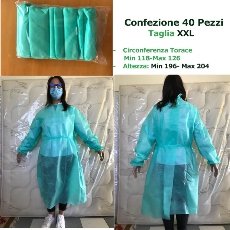 Camice di protezione in polipropilene DPI set da 40 camici Taglia XXL protegge da Polvere e prodotti pulizia aggressivi conforme regolamento UE 2016/425 Il Materassificio Sconto