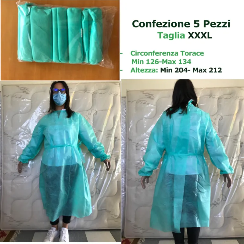 Camice di protezione in polipropilene DPI set da 5 camici Taglia XXXL protegge da Polvere e prodotti pulizia aggressivi conforme regolamento UE 2016/425 Il Materassificio Subito Disponibile