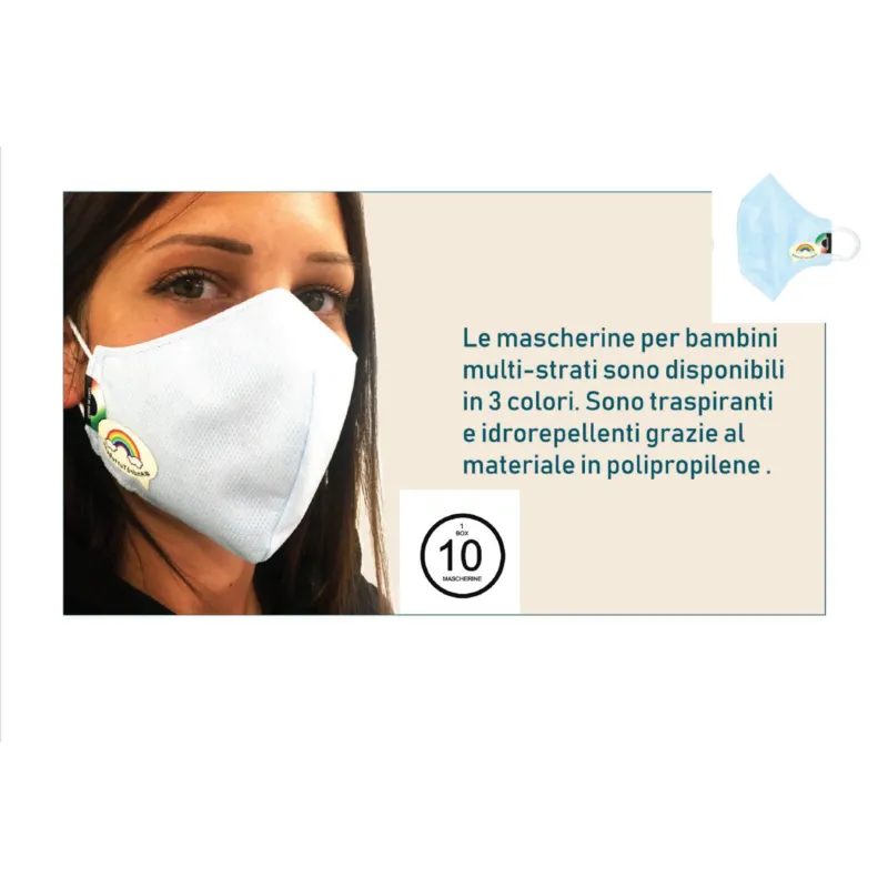 Scelto Dai Clienti Mascherine 10 pezzi per bambini in tessuto TNT multistrati polipropilene idrorepellente traspirante colore cielo MIRKO GROUP S.R.L