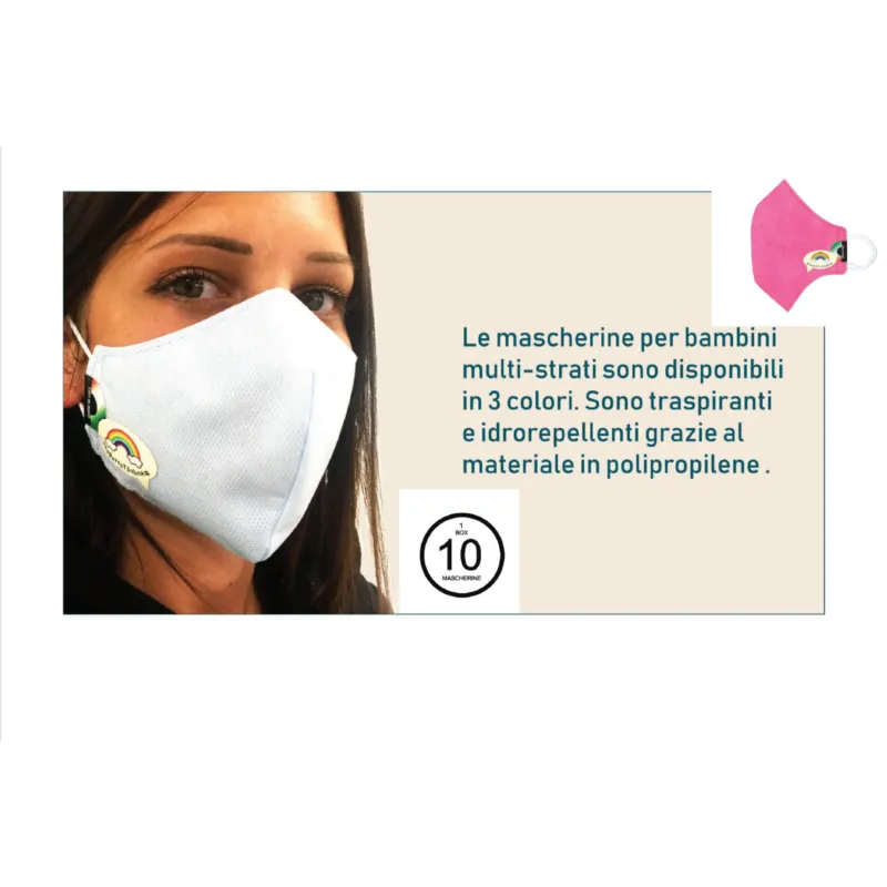 Reso Gratuito Mascherine 10 pezzi per bambini in tessuto TNT multistrati polipropilene idrorepellente traspirante colore rosa MIRKO GROUP S.R.L