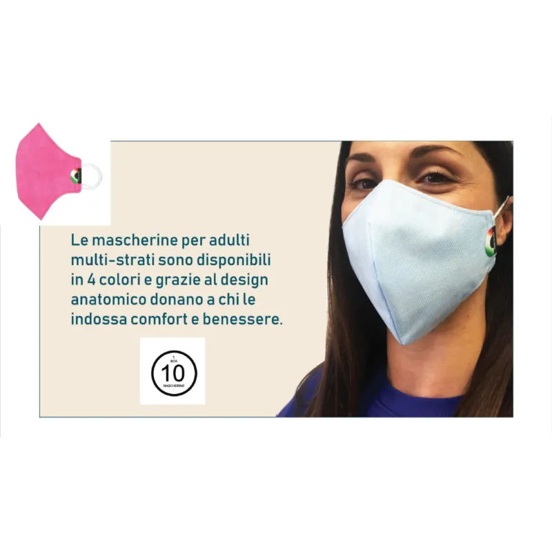 Pagamento Sicuro Mascherine 10 pezzi in tessuto TNT multistrati polipropilene idrorepellente traspirante colore rosa MIRKO GROUP S.R.L