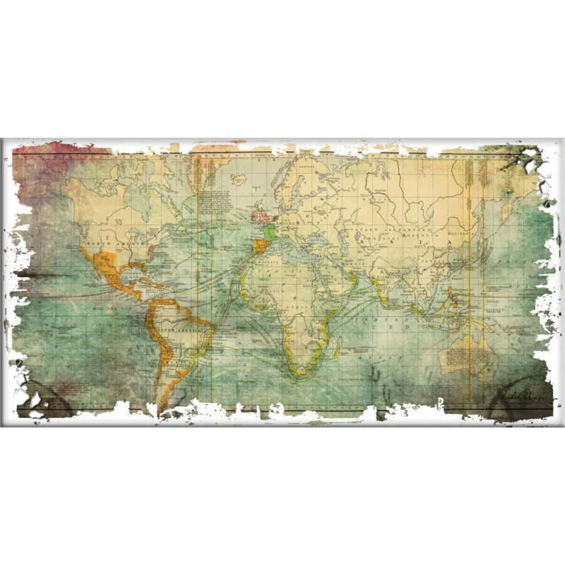 Ultima Occasione Planisfero stampa su pannello in legno rettangolare 36x25x2 cm - peso kg 1,8 dipinto a mano con fondo materico con colori naturali e decori in foglia di Argento Valori Group