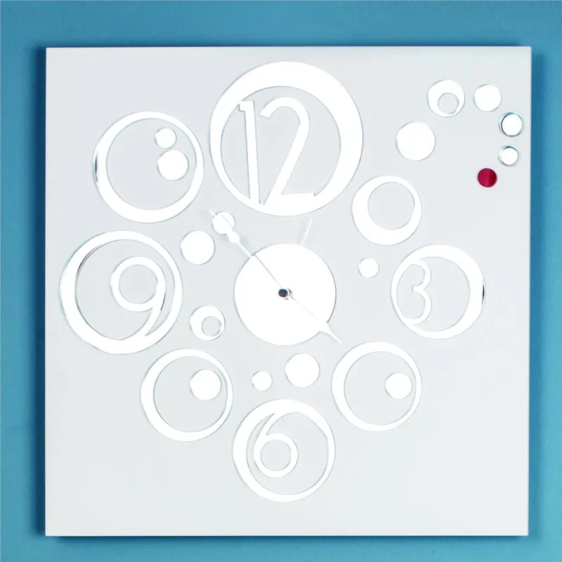 Orologio da parete il legno quadrato Diametro 50x50 cm BUBBLE con numeri in metacrilato Tagliato al laser bianco specchiato I Dettagli Quantità Limitata